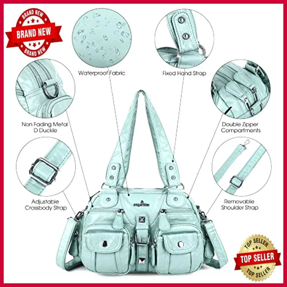 Soft PU Leather Hobo Crossbody Bag with Multiple Pockets Adjustable Strap